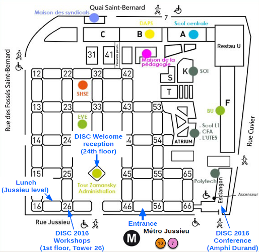 Where are DISC and workshops located on Jussieu Campus ?